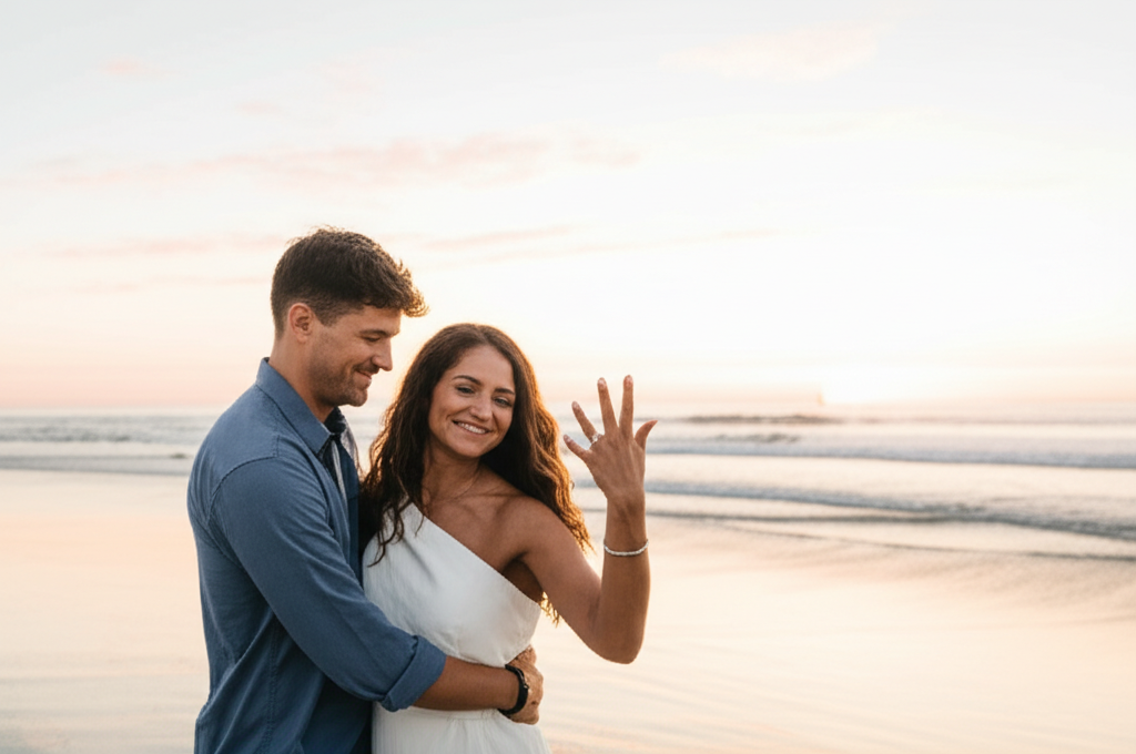 Engagement couple on beach